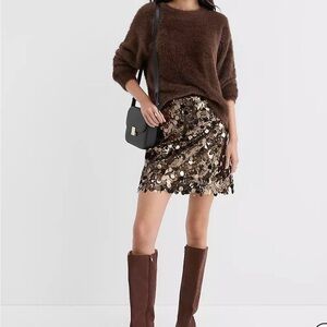 BNWT LOFT BROWN SEQUIN MINI SKIRT SIZE 12 Petite